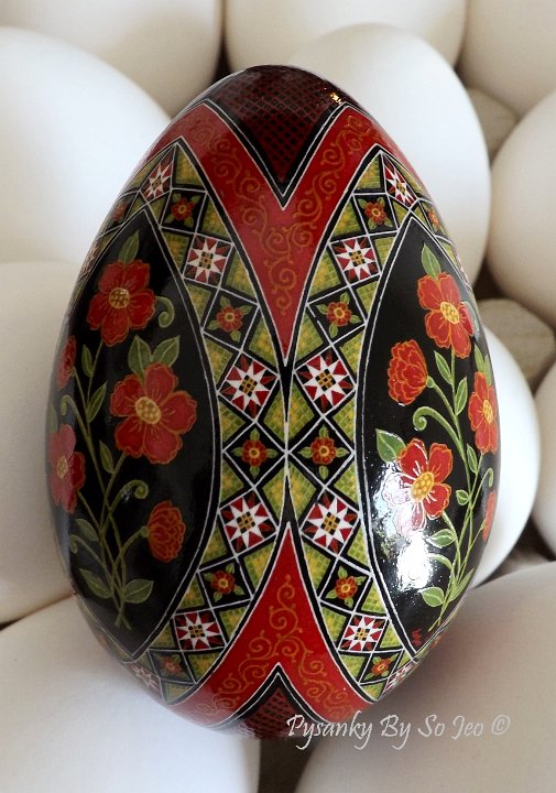 Scarlet Posies Pysanka Pysanky Ukrainian Easter Egg Batik Art by So Jeo